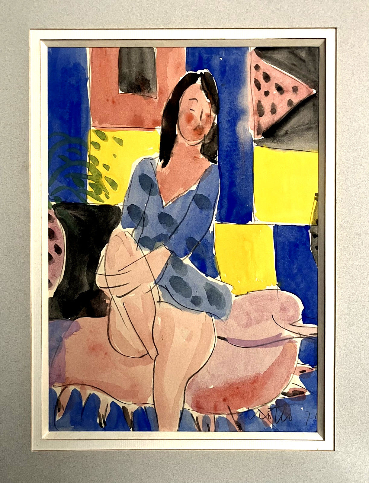 Paul Crotto Aquarell Gouache Bleistift Papier signiert 1971 Abstraktion Erotische Kunst