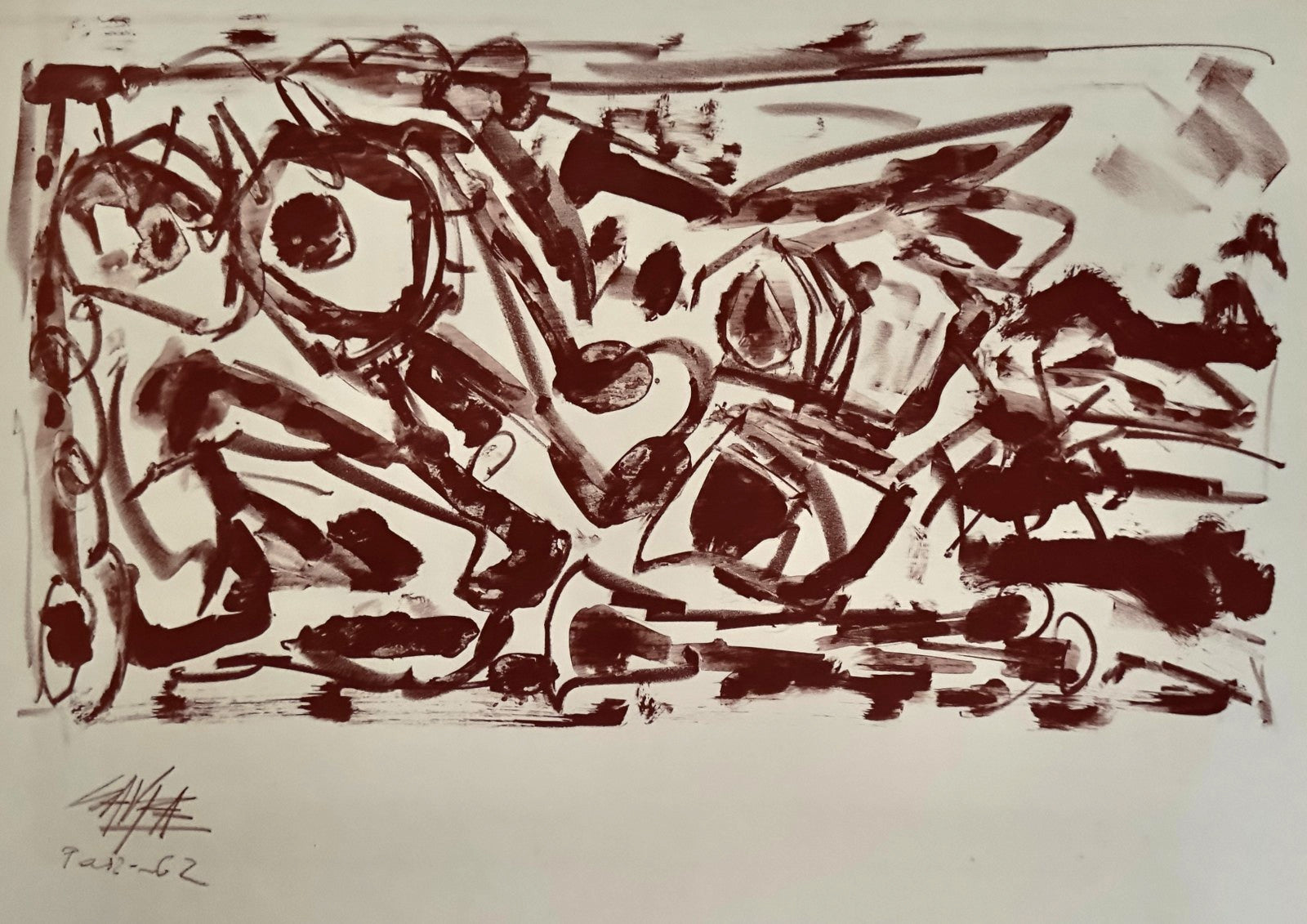 Antonio Saura Lithografie signiert 1962 Informelle Kunst El Paso Erbe von Goya