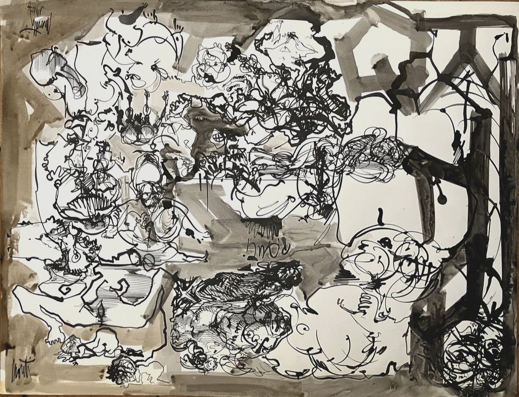 Raymond Moretti Tusche und Federwaschsignatur Expressionismus abstrakte Kunst Paris New-York