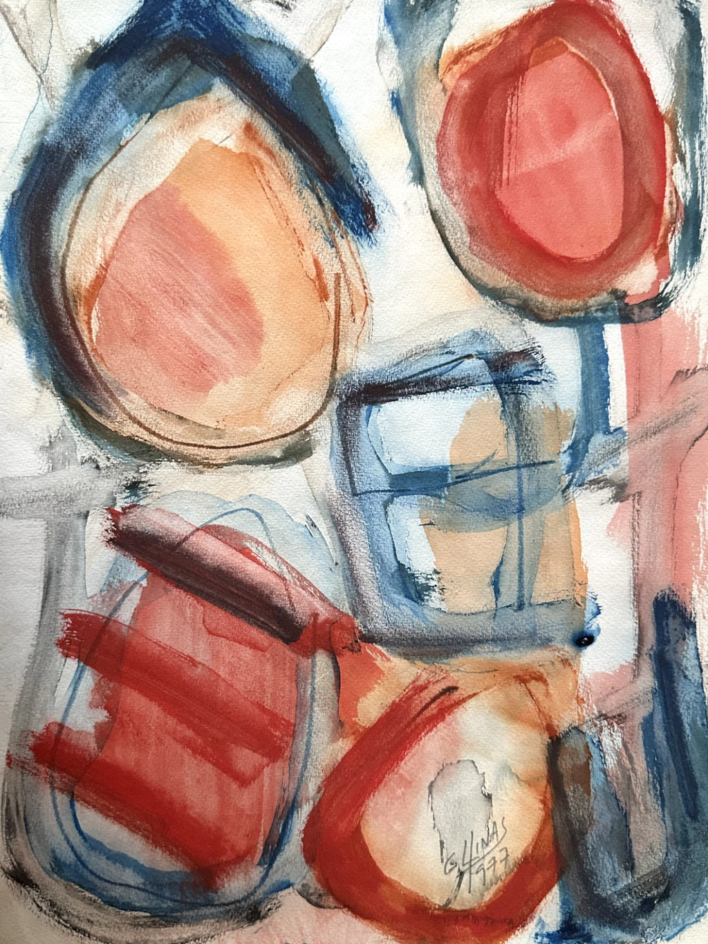 Guido Llinas Encre et aquarelle signée 1977 Los Once · Abstraction cubaine