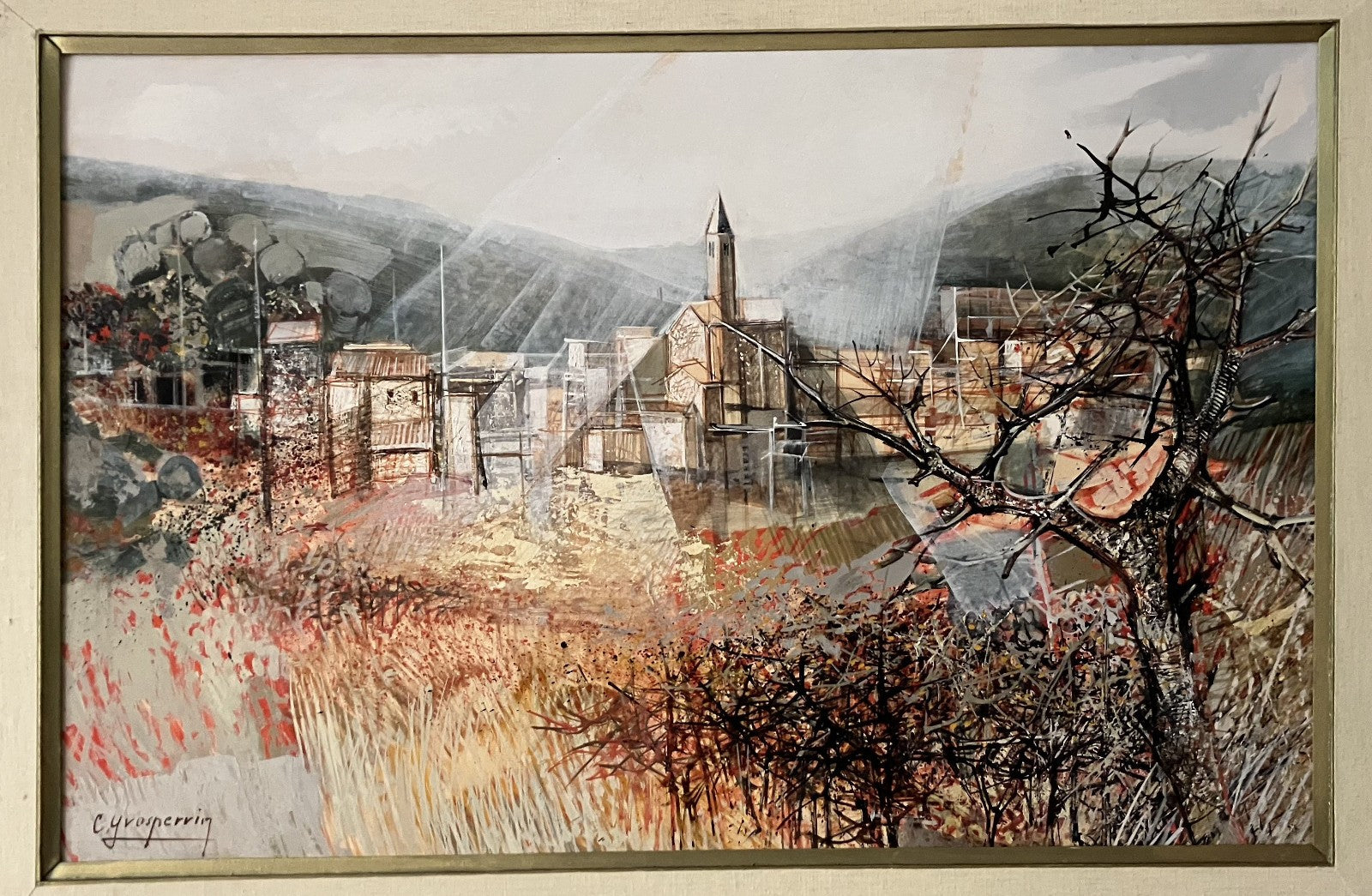 Claude Grosperrin Gouache, Tinte, Aquarell, signiert la Casa Velázquez Vétheuil