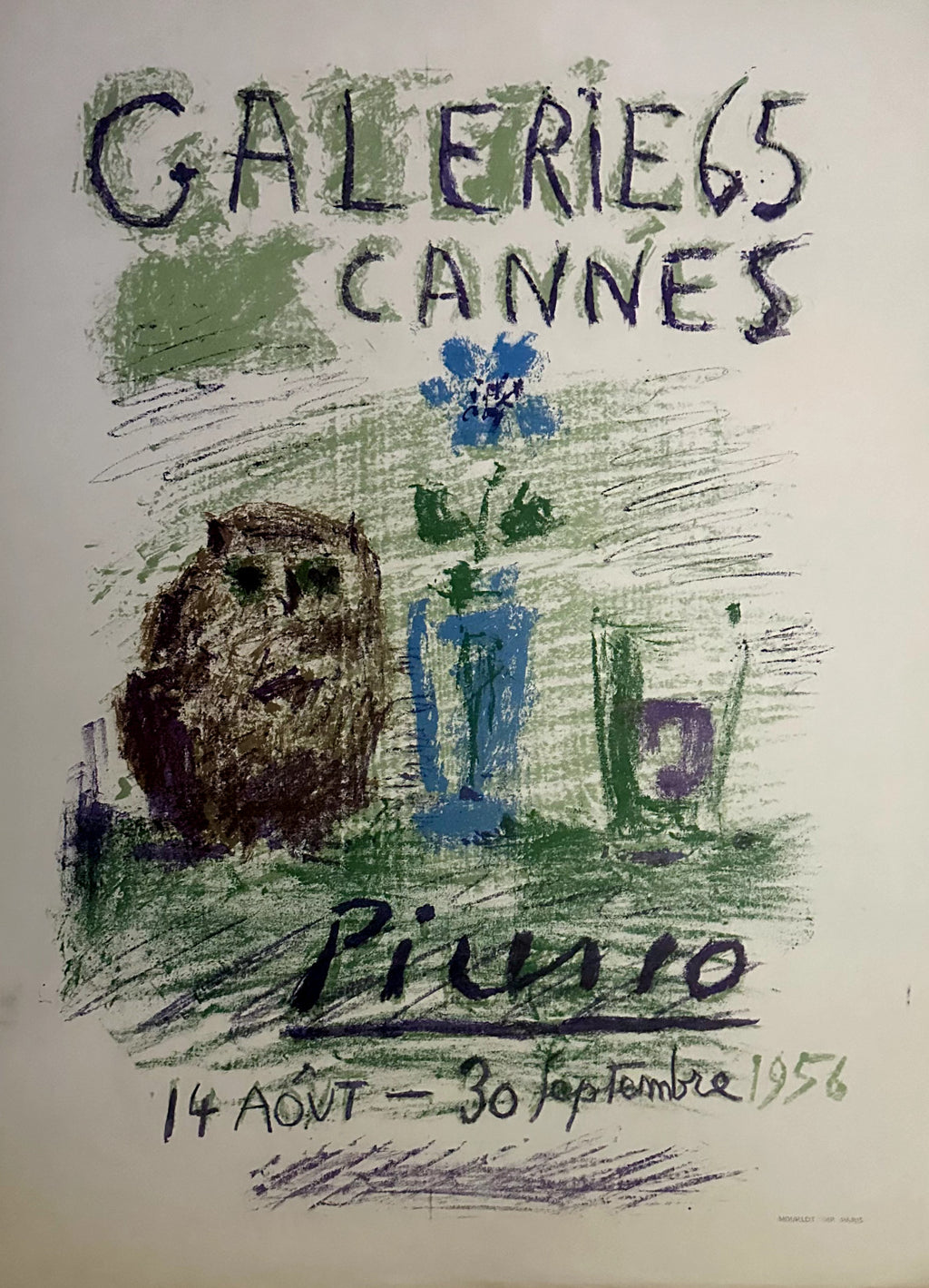 Pablo Picasso Affiche originale 1956 Galerie 65 Cannes cubisme avant-garde art