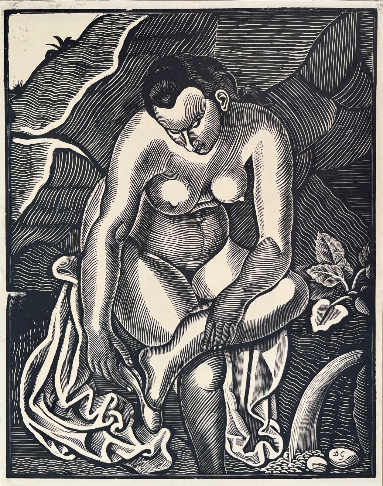 Demetrius Galanis Gravure sur bois 1925 sur Japon néo-classisisme moderne