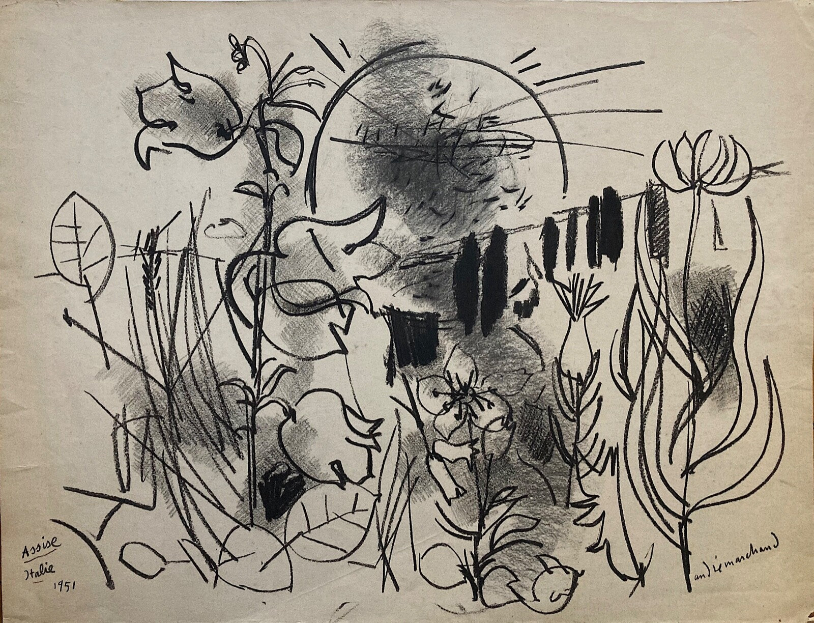André Marchand Pastellzeichnung auf Papier signiert datiert Landschaft Italien Pariser Schule