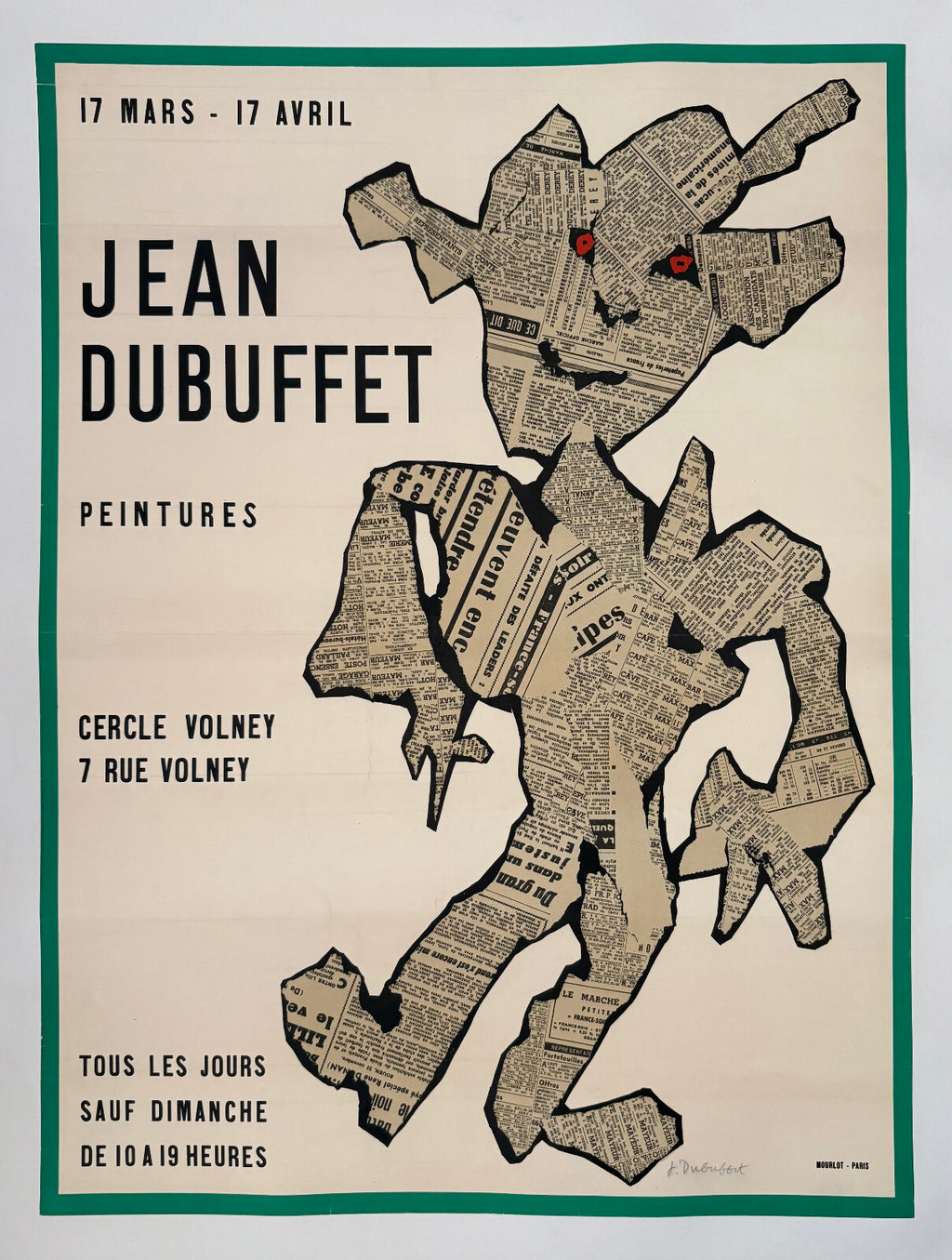 Jean Dubuffet  Affiche originale lithographie signée 1954 Cercle Volney Art Brut