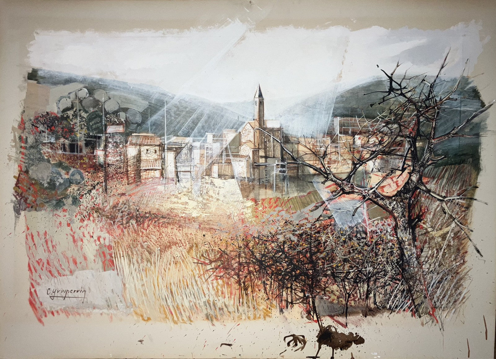 Claude Grosperrin Gouache, Tinte, Aquarell, signiert la Casa Velázquez Vétheuil