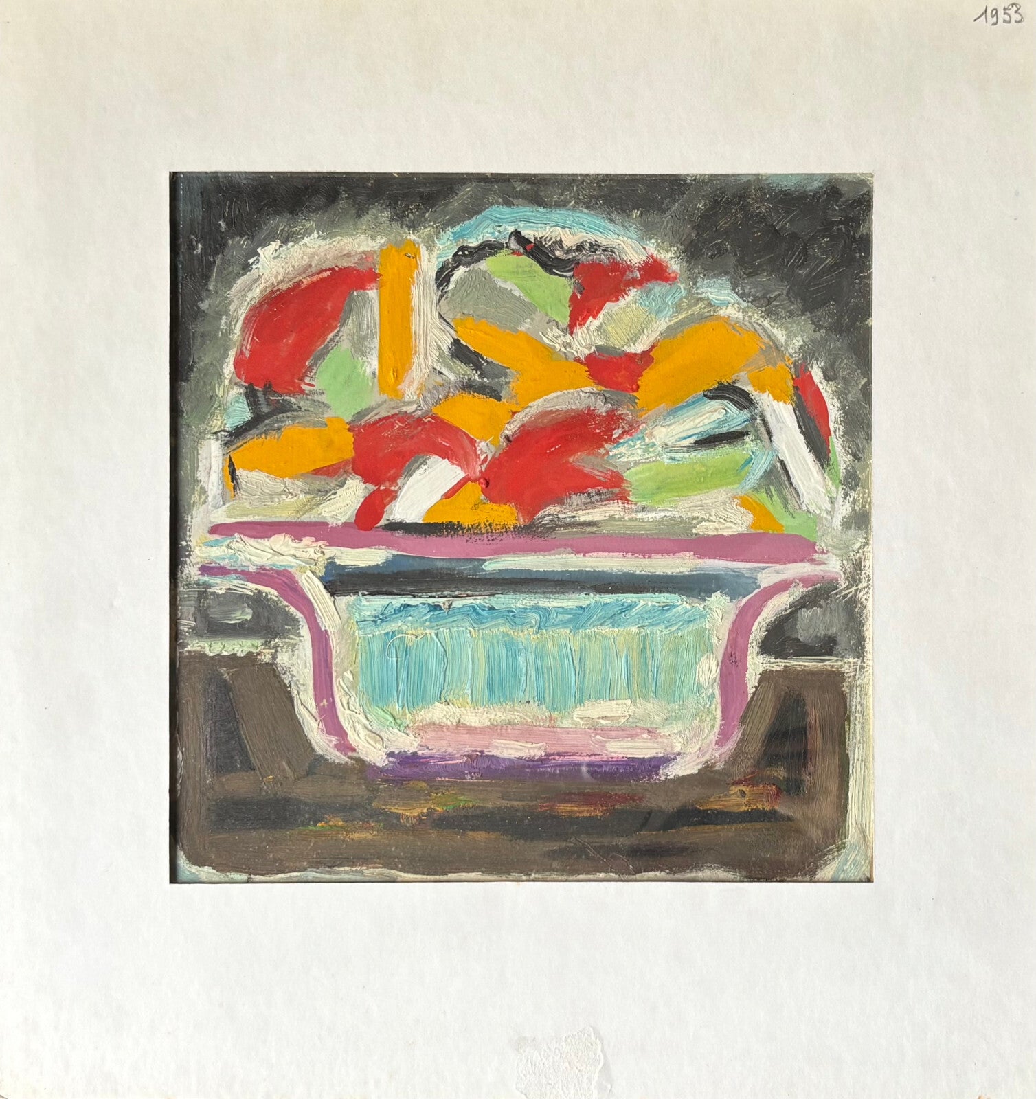 Jean Legros, Gouache auf Karton 1953 Atelierstempel geometrische Abstraktion