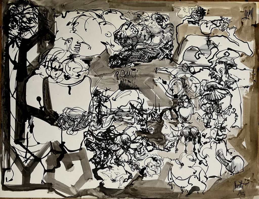 Raymond Moretti Tusche und Federwaschsignatur Expressionismus abstrakte Kunst Paris New-York