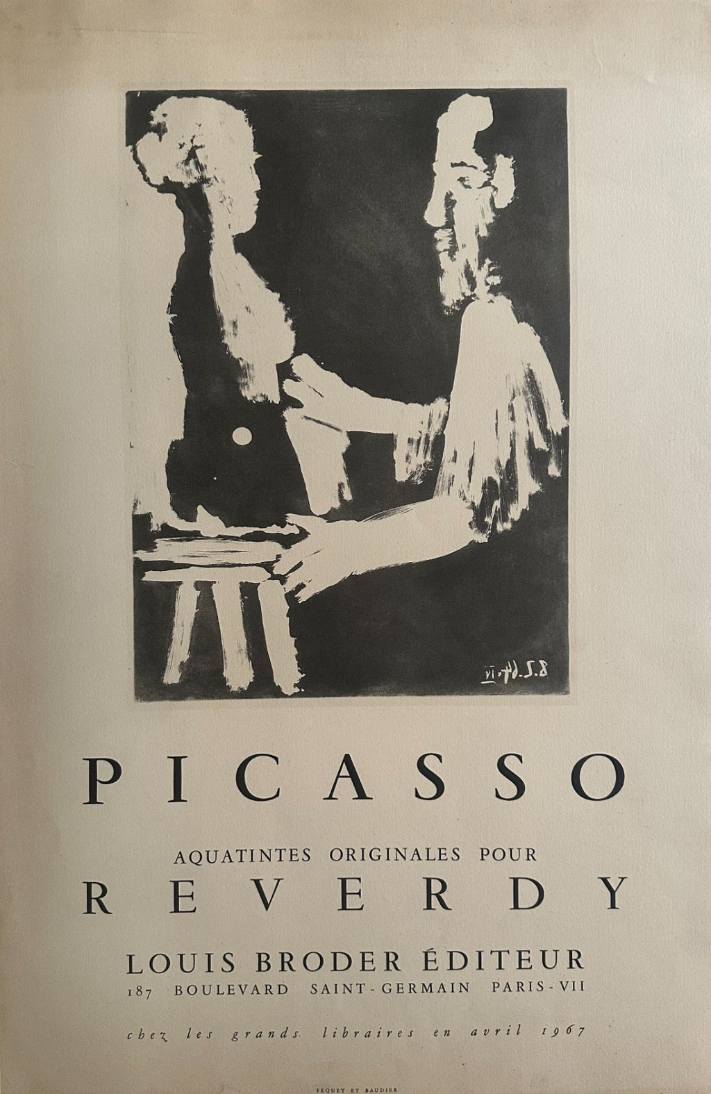 Pablo Picasso Aquatinte originale Reverdy 1967, vélin, Louis Broder Editeur
